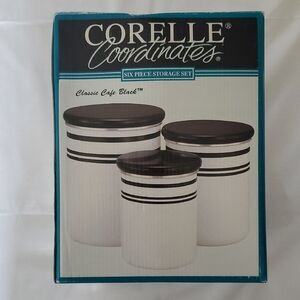 Corelle Classic Cade Black Canister Set with Black Lids and Stripe Accents